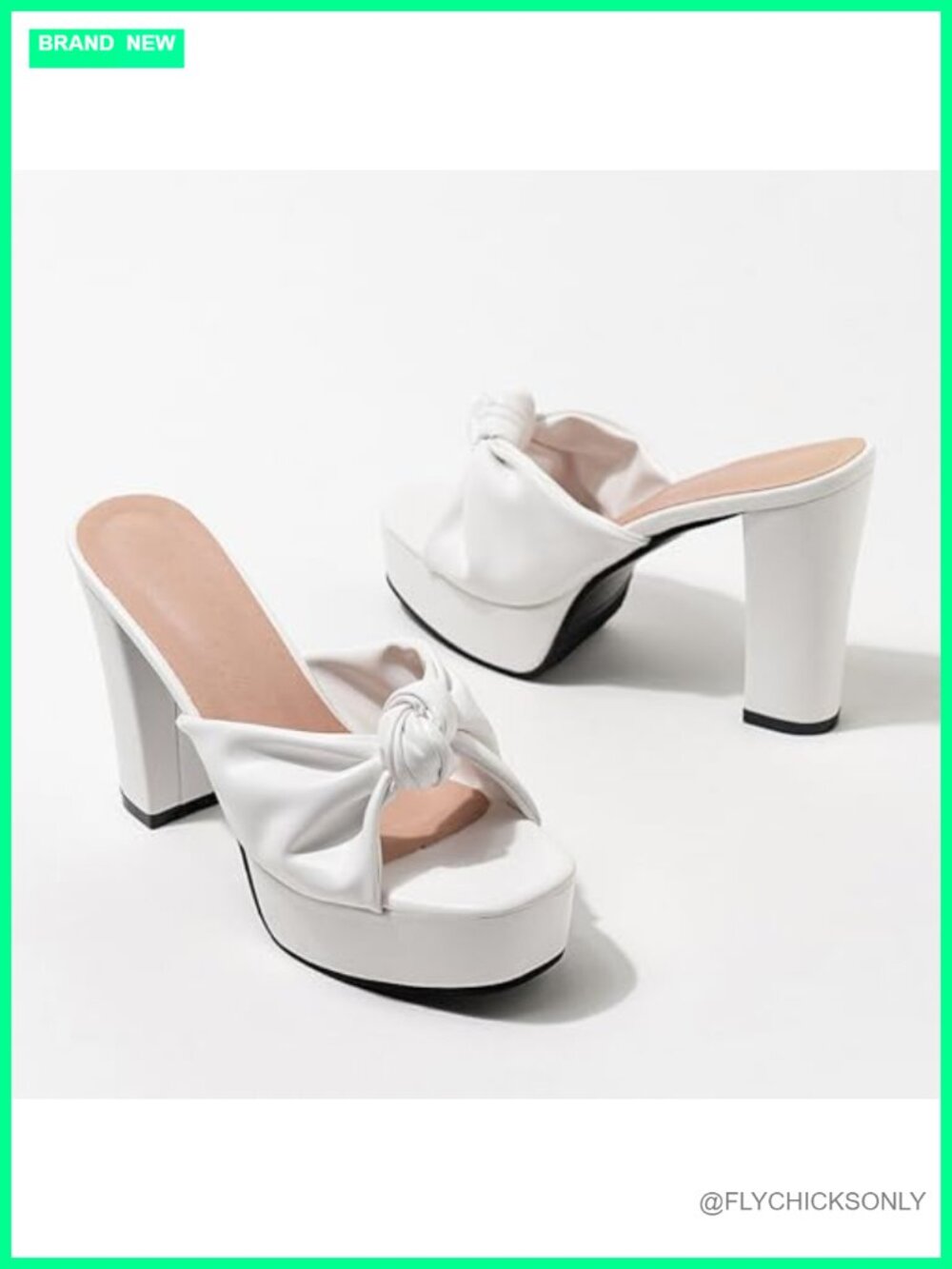 PU Knot Platform Chunky Heel Mule Sandals Square Open Toe Block Heel - Picture 3 of 6